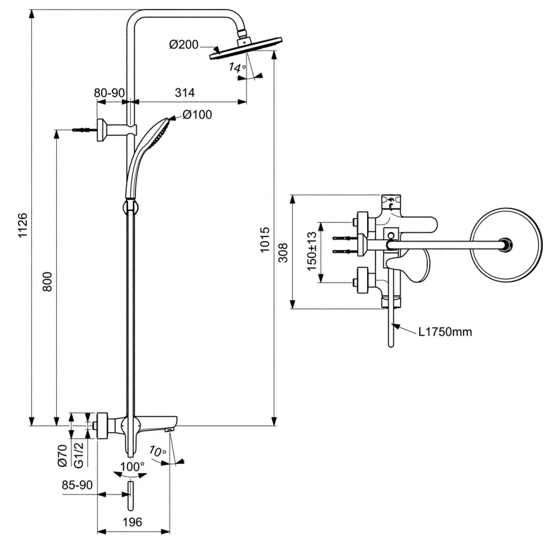 Душевая система Ideal Standard Idealrain BC525AA хром