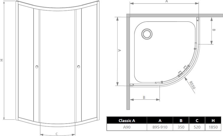 Душевой уголок Radaway Classic A 90x185 прозрачное стекло