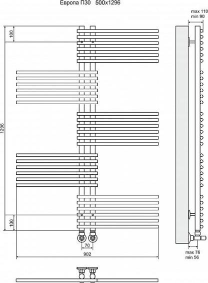 Полотенцесушитель водяной Terminus Европа П30 500x1296
