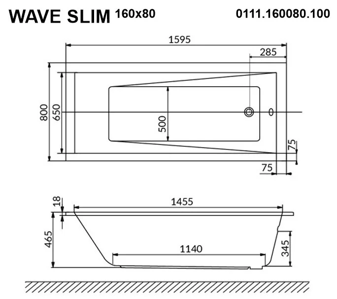 Акриловая ванна Whitecross Wave Slim 0111.160080.100.LINENANO.CR хром, белый