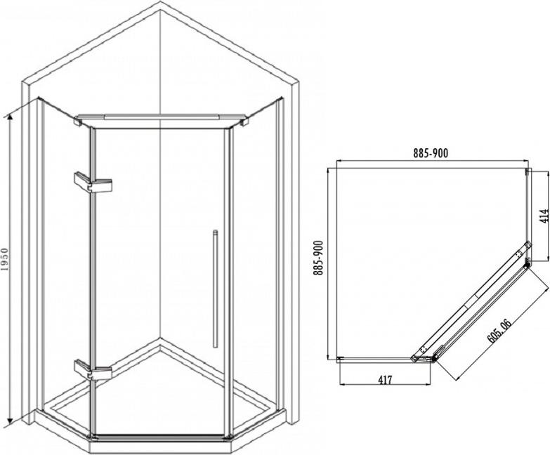 Душевой уголок Abber Ewiges Wasser 90x90 AG05090B, профиль черный, стекло прозрачное