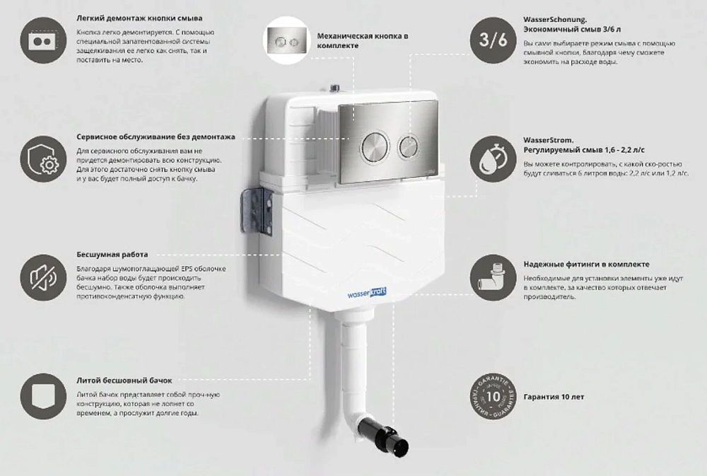 Смывной бачок WasserKraft Aller 10 10TLT.031.ME.MG03, для унитазов, с механической кнопкой смыва цвет - золото матовое