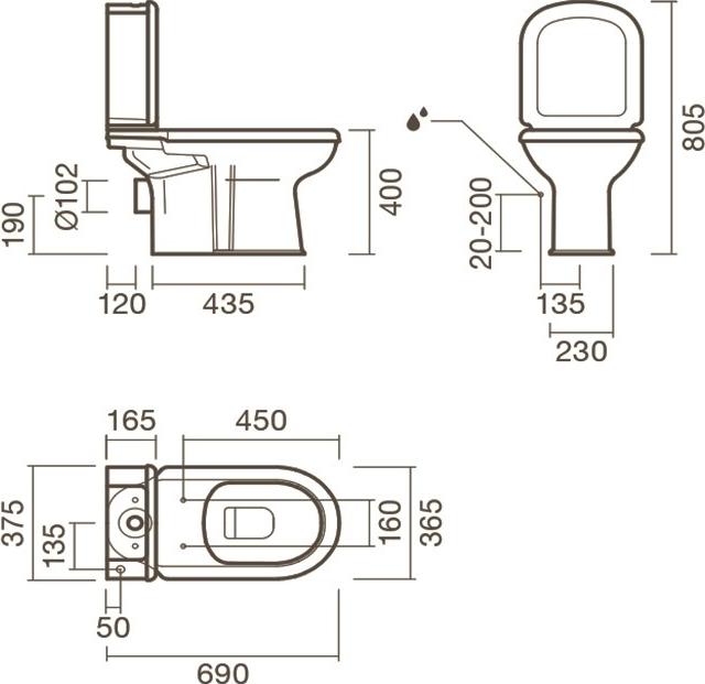 Чаша для унитаза-компакта Sanitana Regina S10082523400001, белый