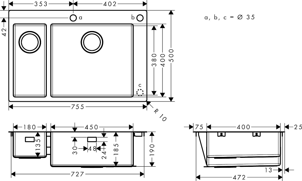 Кухонная мойка Hansgrohe S71 S712-F655 43310800