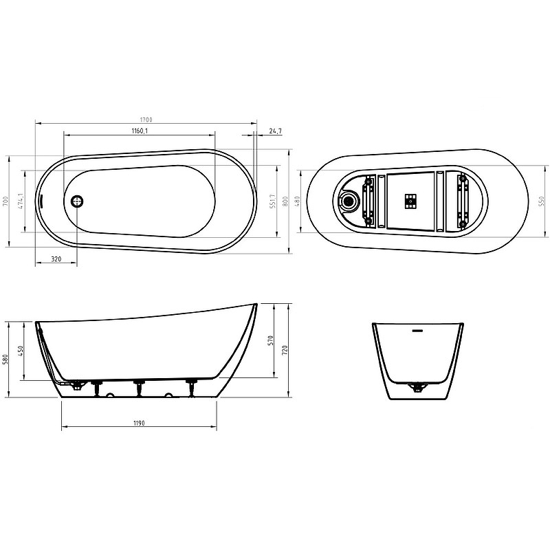 Акриловая ванна BelBagno BB704-1700-800-K 170x80, белый