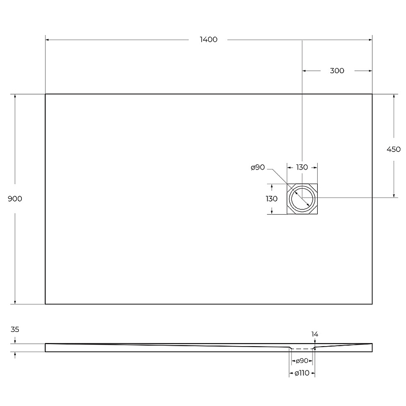 Душевой поддон из искусственного камня BelBagno TRAY-MR-UNO-AH-140/90-35-W 140x90, белый