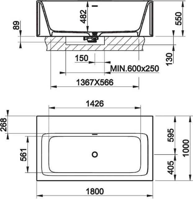 Ванна из искусственного камня Gessi Rettangolo 180х100 см 37594#521, белый матовый