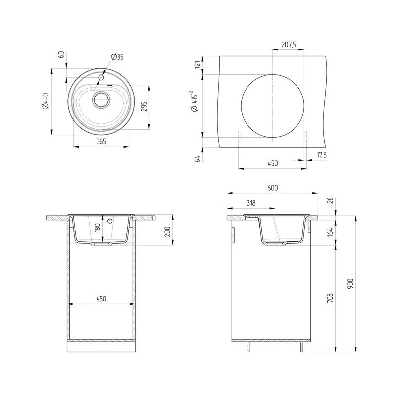 Кухонная мойка Ulgran U-700 U-700-308 черный