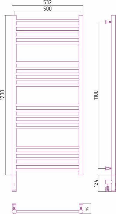 Полотенцесушитель электрический Сунержа Богема 3.0 1200x500 071-5804-1250 МЭМ левый, сатин