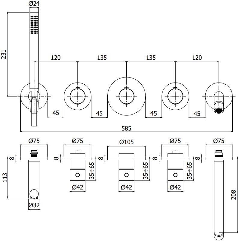 Смеситель для ванны с душем Paffoni Modular Box MDE001BO белый