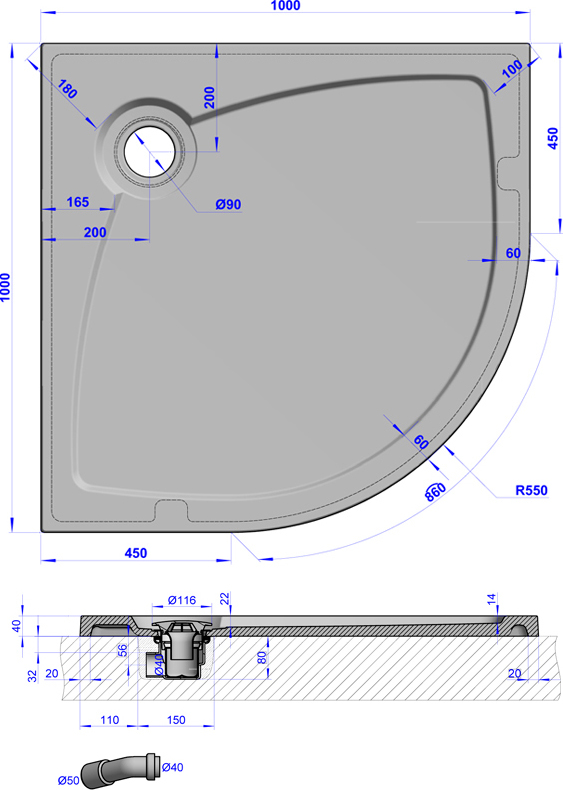 Поддон для душа GuteWetter Deluxe 100x100x4 R терракот