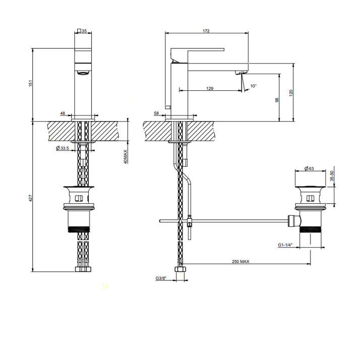 Смеситель для раковины Gessi Rettangolo 20001#299, черный матовый