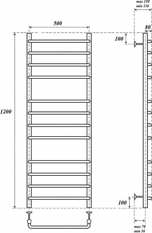 Полотенцесушитель электрический Point PN09152E П12 500x1200 левый/правый, хром