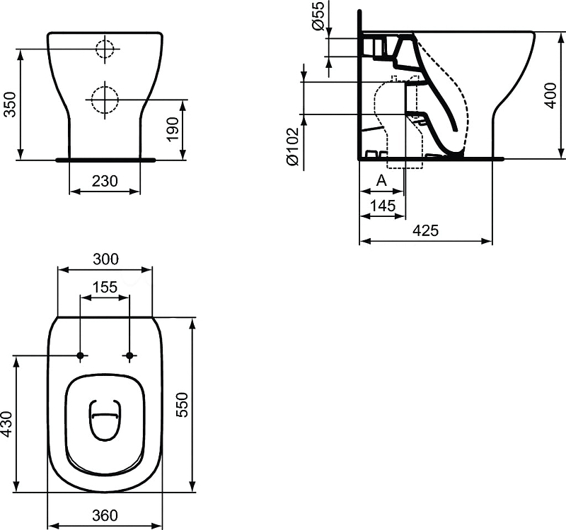 Приставной унитаз Ideal Standard Tesi AquaBlade T0077V3, черный матовый