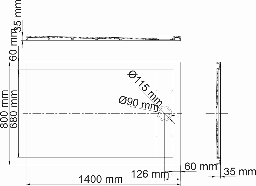 Душевой поддон WasserKRAFT Wiese 84T35 140x80 см, серый матовый