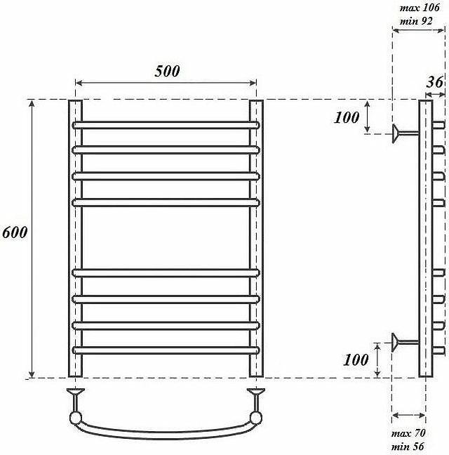 Полотенцесушитель водяной Point PN05156S П8 500x600, хром