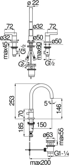 Смеситель для раковины Nobili Lira LR116211/1T1BM, черный матовый