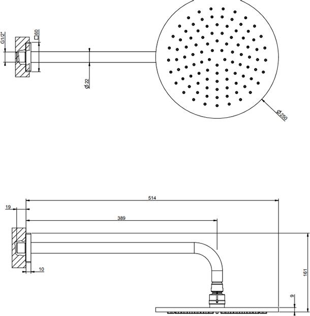 Верхний душ с кронштейном Gessi Rilievo 59148#031, хром