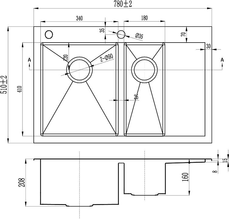 Кухонная мойка Zorg Inox X 78х51х20,8 X-5178-2-R