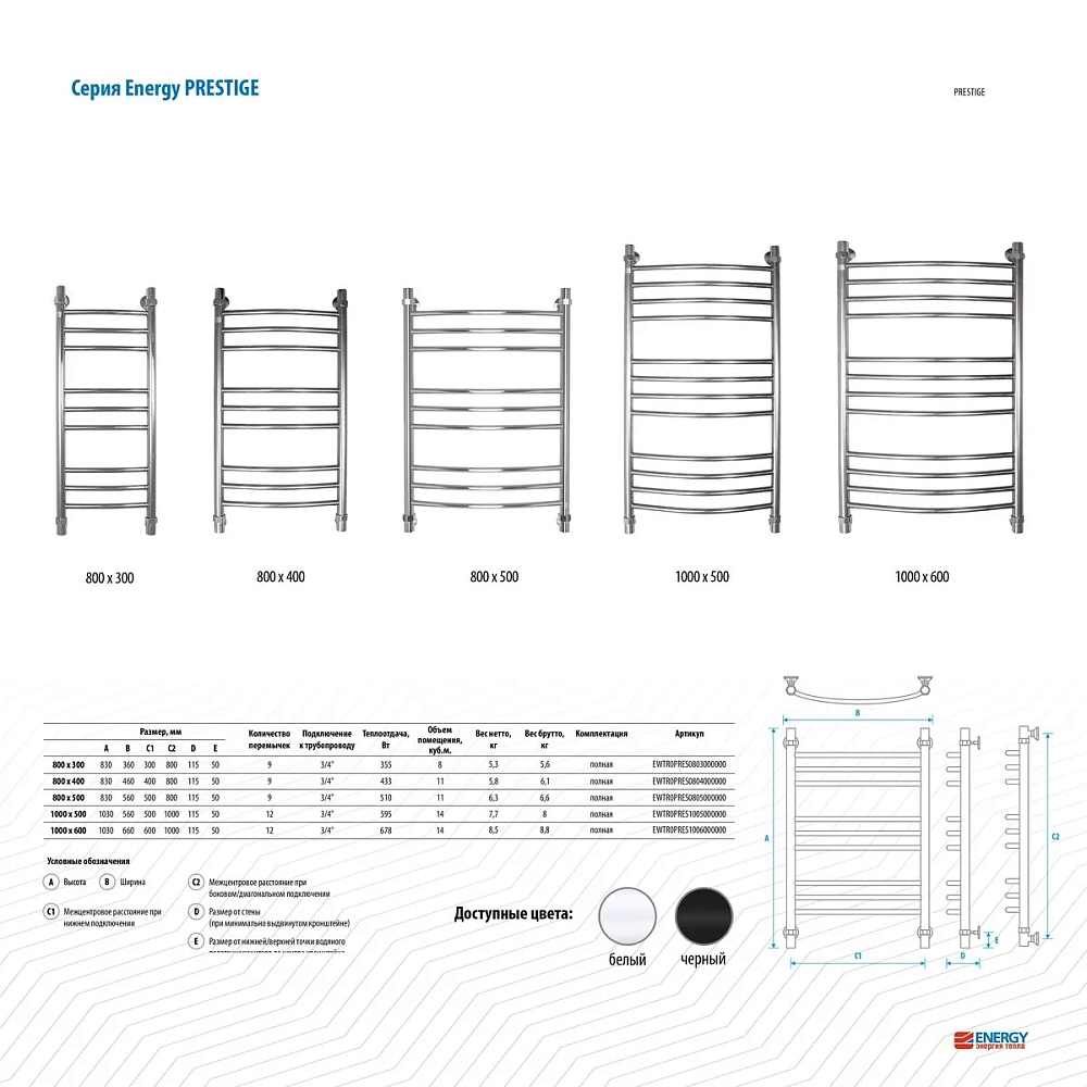 Полотенцесушитель водяной Energy Prestige EWTR0PRES08050R905M черный