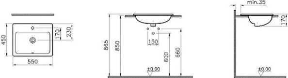 Раковина VitrA S20 55 см 5465B003-0001, белый