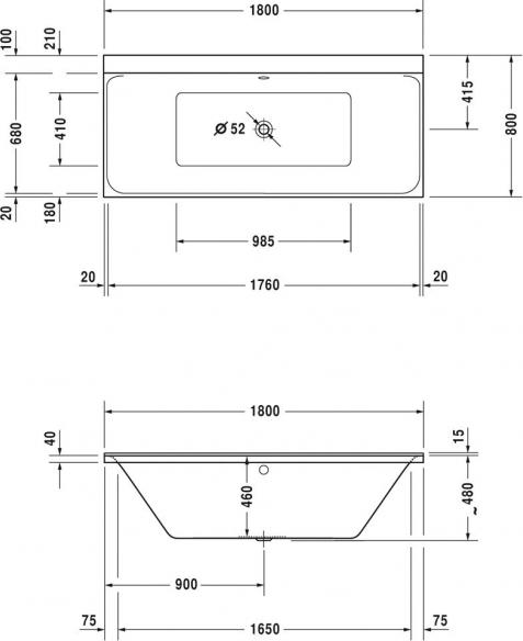 Акриловая ванна Duravit P3 Comforts 180х80 700377 с ножками 7901000