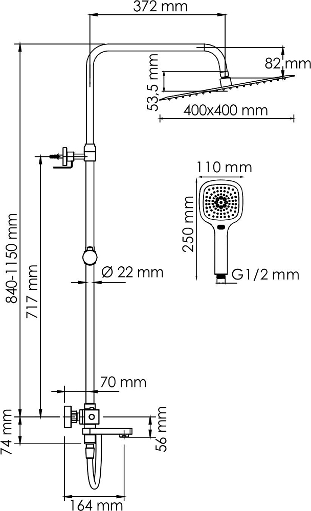 Душевая система Wasserkraft A199.119.065.087.CH Thermo, хром