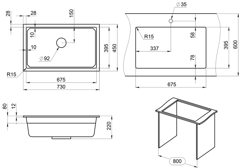 Мойка кухонная Granula Kitchen Space 7303U, АРКТИК белый