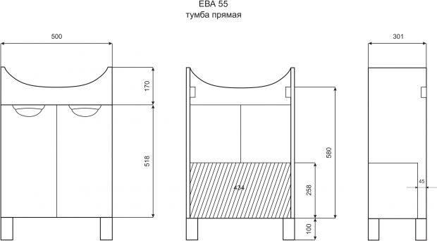 Тумба под раковину Misty Ева П-Ева01055-01Пр 55 см