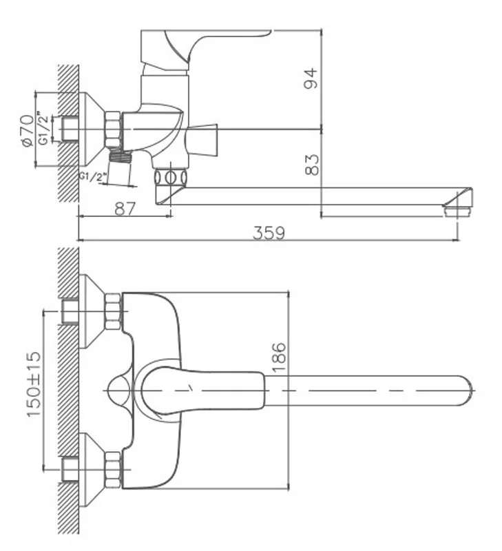 Смеситель для ванны с душем Cron CN172 CN22172 хром