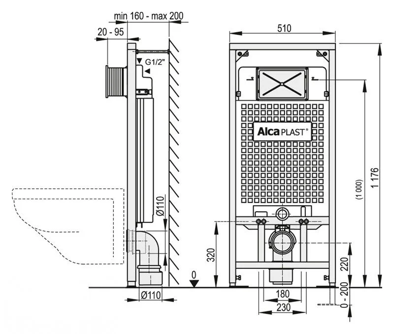 Инсталляция Alcaplast с унитазом Gustavsberg Nautic 5530 GB115530001000, сиденье микролифт клавиша хром, комплект