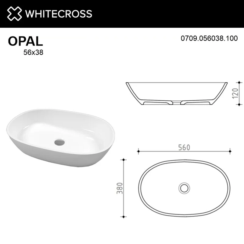 Раковина накладная Whitecross Opal 0709.056038.100 белый