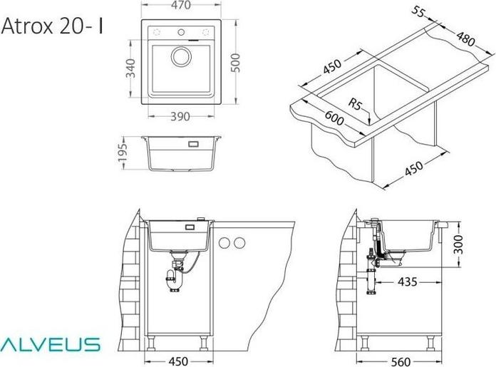 Кухонная мойка Alveus Atrox 20 Granital 1131989 concrete