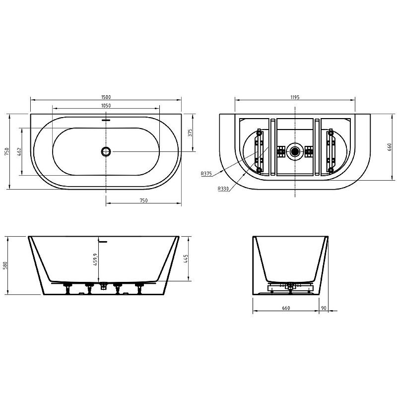 Акриловая ванна BelBagno BB710-1500-750 150x75, белый