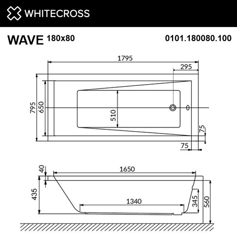 Акриловая ванна Whitecross Wave 0101.180080.100 белый