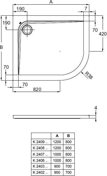 Поддон для душа 90x70 см Ideal Standard Ultra Flat K240201 R слив 90 мм, белый