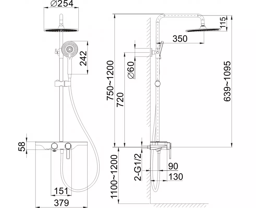 Душевая система Royal Bath Accord, RB83123Q, цвет gunmetal графит