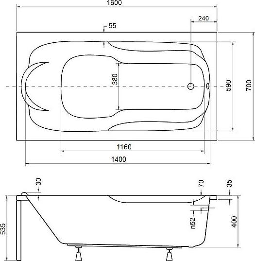 Акриловая ванна Besco Bona 160х70 WAB-160-PK