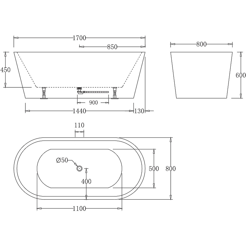 Акриловая ванна BelBagno BB71-1700-W0 170x80, белый