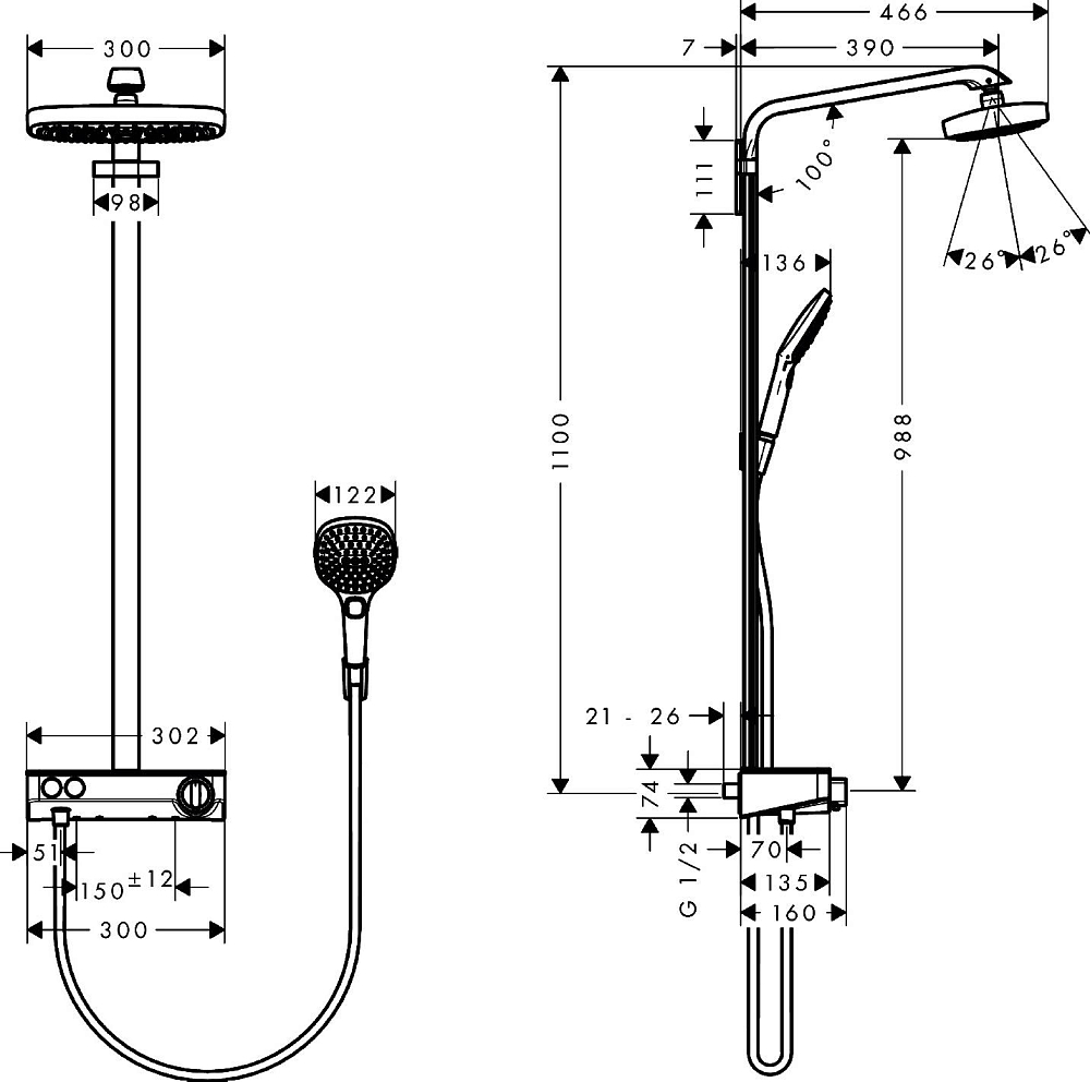 Душевая стойка Hansgrohe Raindance Select E 300 2jet 27126400 Showerpipe