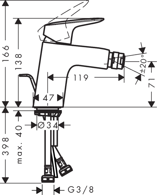 Смеситель для биде Hansgrohe Logis 71204000 с донным клапаном, хром