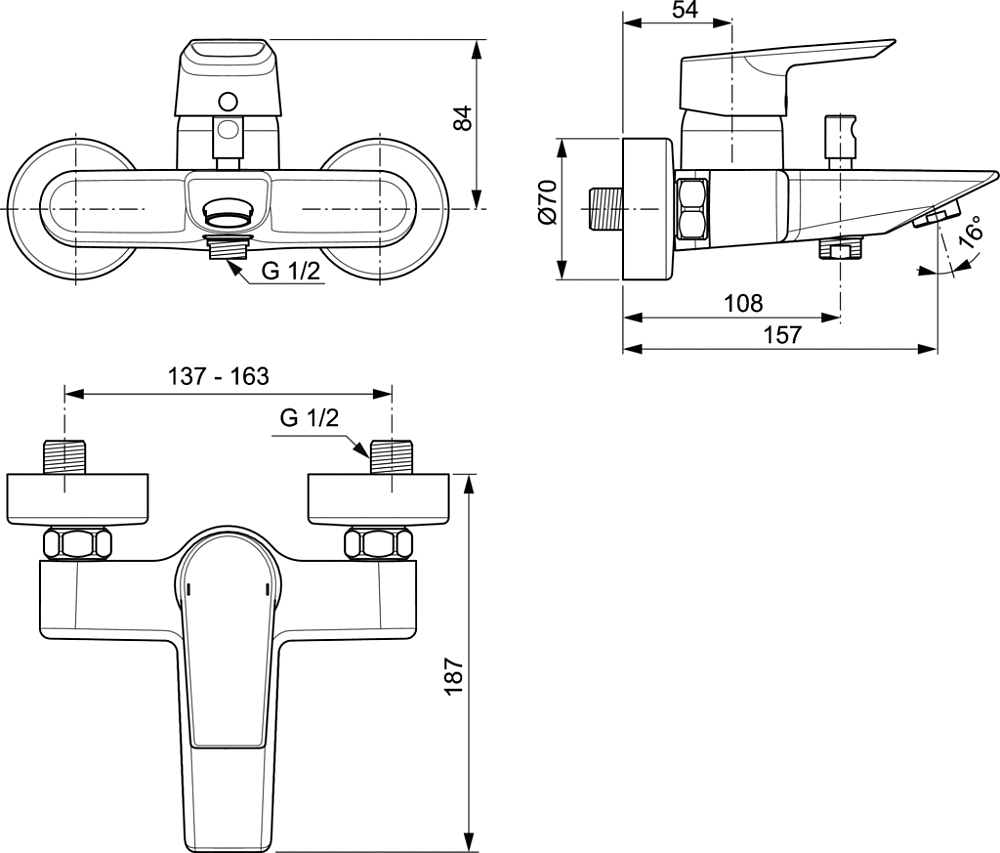 Смеситель Ideal Standard Tesi A6583AA для ванны, с душем, хром