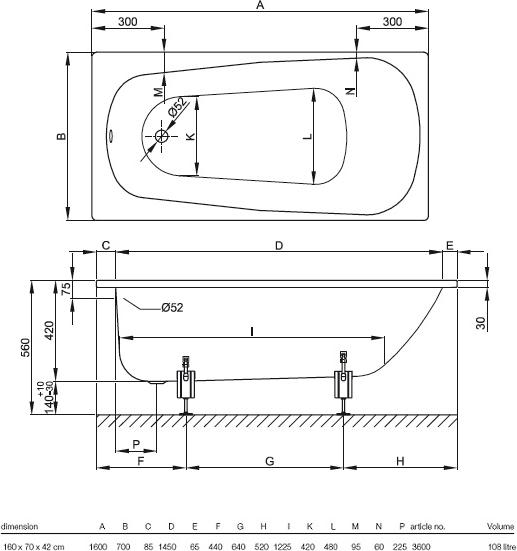 Стальная ванна Bette Form 160х70 3600-000