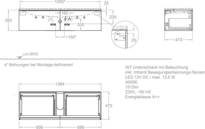 Тумба под раковину 140 см Geberit Xeno² 500.348.43.1, серый