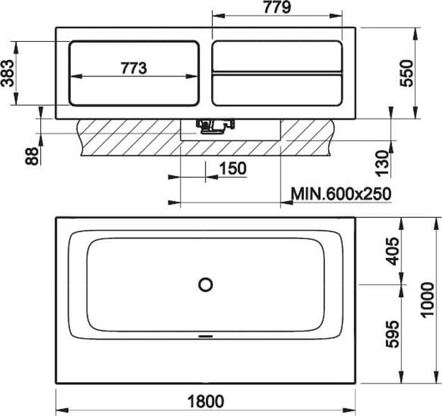 Ванна из искусственного камня Gessi Rettangolo 180х100 см 37596#521 с открытыми полками DX и съемной панелью SX, белый матовый