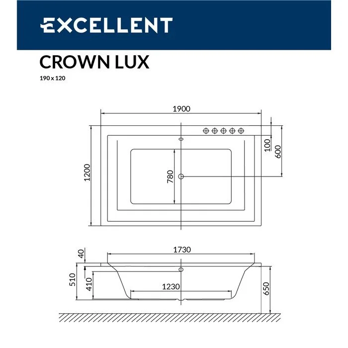 Акриловая ванна Excellent Crown Lux WAEX.CRO19.LINE.GL золото, белый