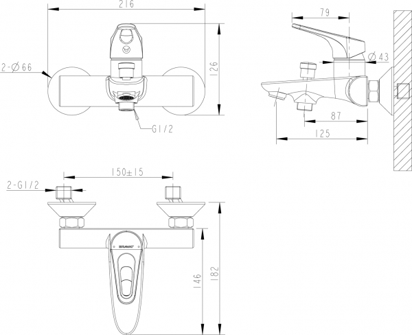 Смеситель Bravat Drop-D F648162C-B-RUS для ванны