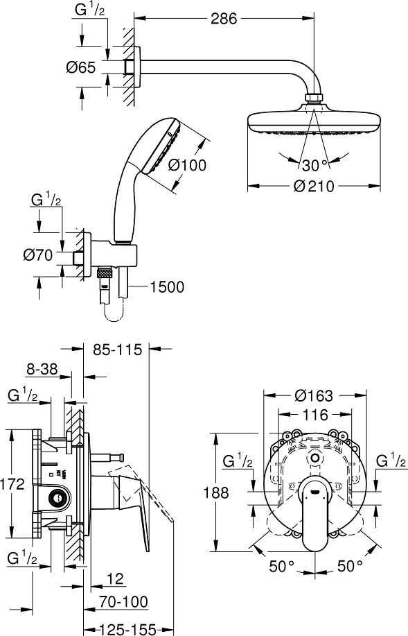 Душевой гарнитур Grohe Eurosmart Cosmopolitan 25183001