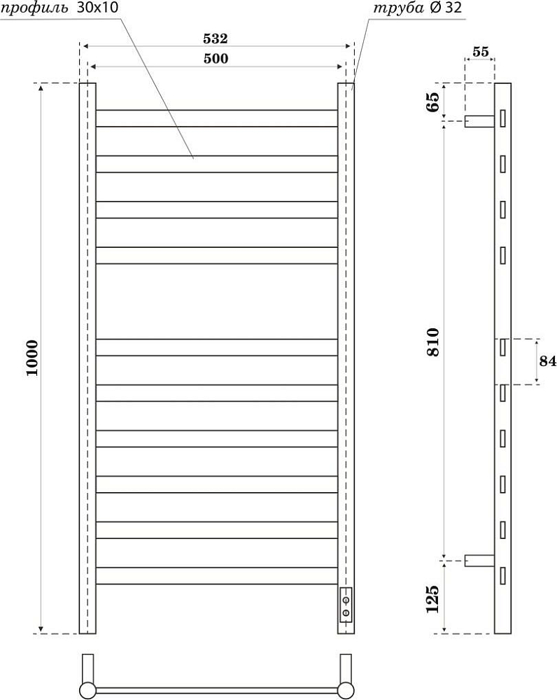 Полотенцесушитель электрический Point Селена PN16850B П10 500x1000, черный