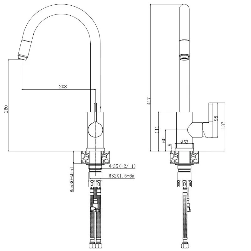 Смеситель для кухни Voda Vessel Gun Metal VSL519GM серый